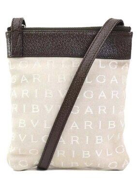 BVLGARI Shoulder Bag Beige/Brown Nylon Canvas/Leather